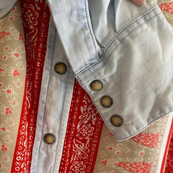Lucky Brand Shirt Women's M Blue Red Patchwork Pearl Snap Western Rodeo‎ Cowboy - Picture 9 of 9